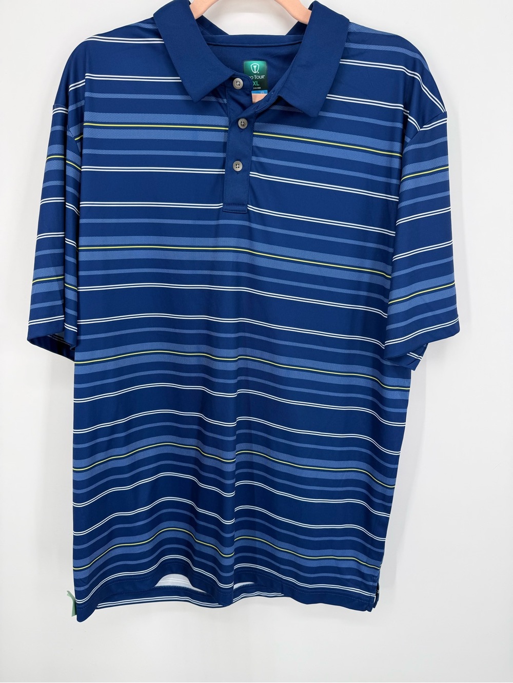 Pro Tour Men's Cool Play Blue Striped Golf Polo Shirt XL Short Sleeve Collared